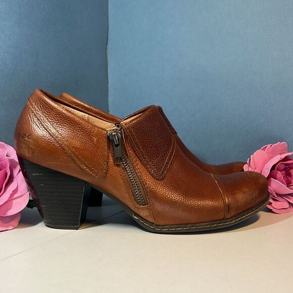 BOC New Celoisa Brown Leather Stacked Heel Side Zip Booties Boots Size 10 42 - Picture 2 of 10